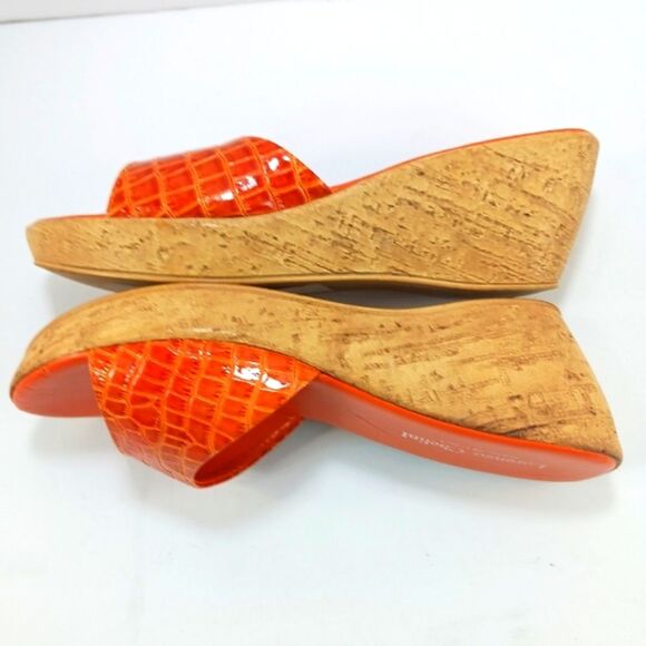 Lorenzo Chelini Orange Crocodile Print Cork Wedge Sandals. Womans 8............. - Picture 11 of 13